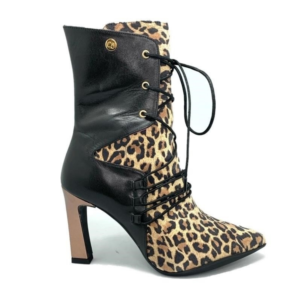 CHANII B Mina - Black leopard ankle heel boot